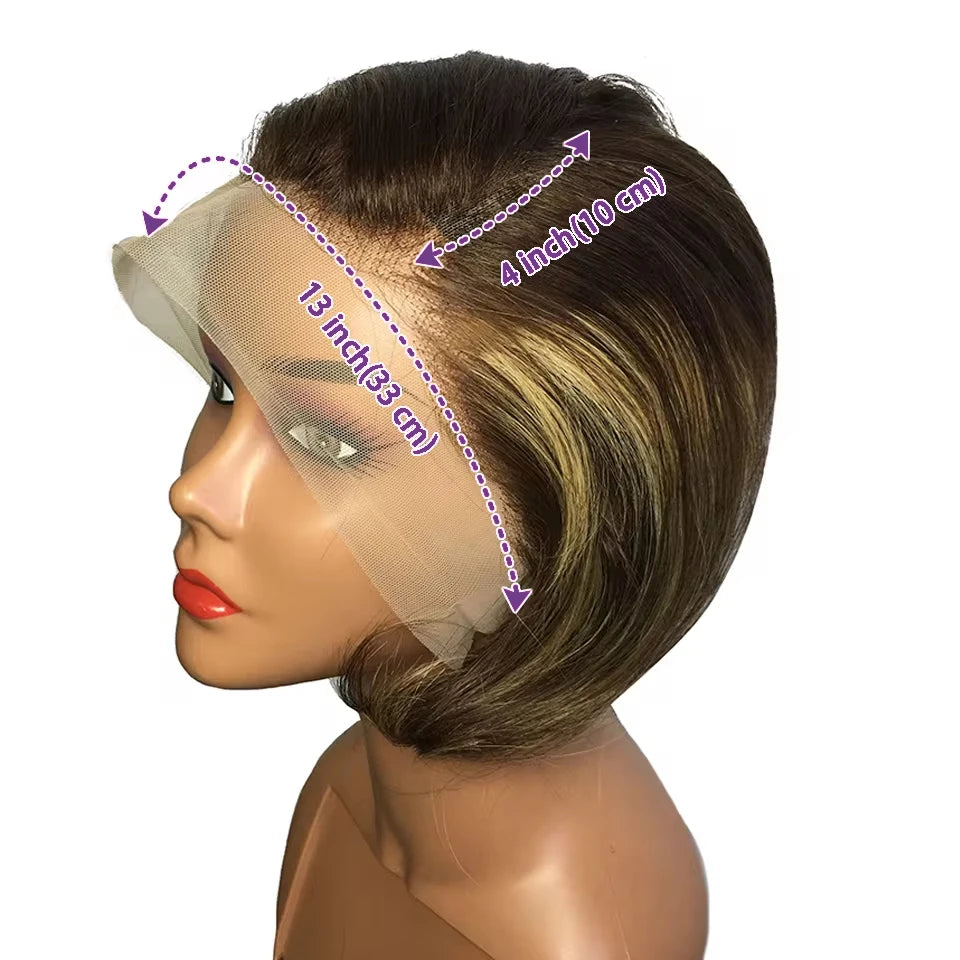 13x4 HD Lace Frontal Wig Pixie Wut Wig Straight Human Hair Wigs T-Part Lace Black Wig Pre Plucked Pixie Cut Highlight Wig Hair