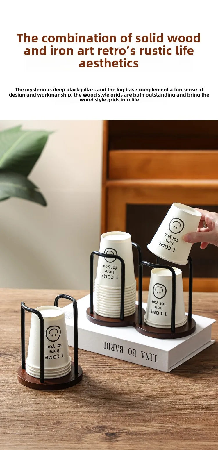 Wooden Disposable Cup Holder – Tea & Water Cup Dispenser Rack Organizer