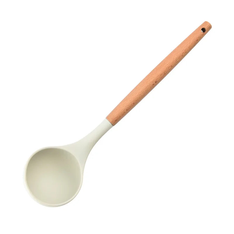 Silicone Kitchen Utensil Set with Wooden Handle – Nonstick Cooking Tools