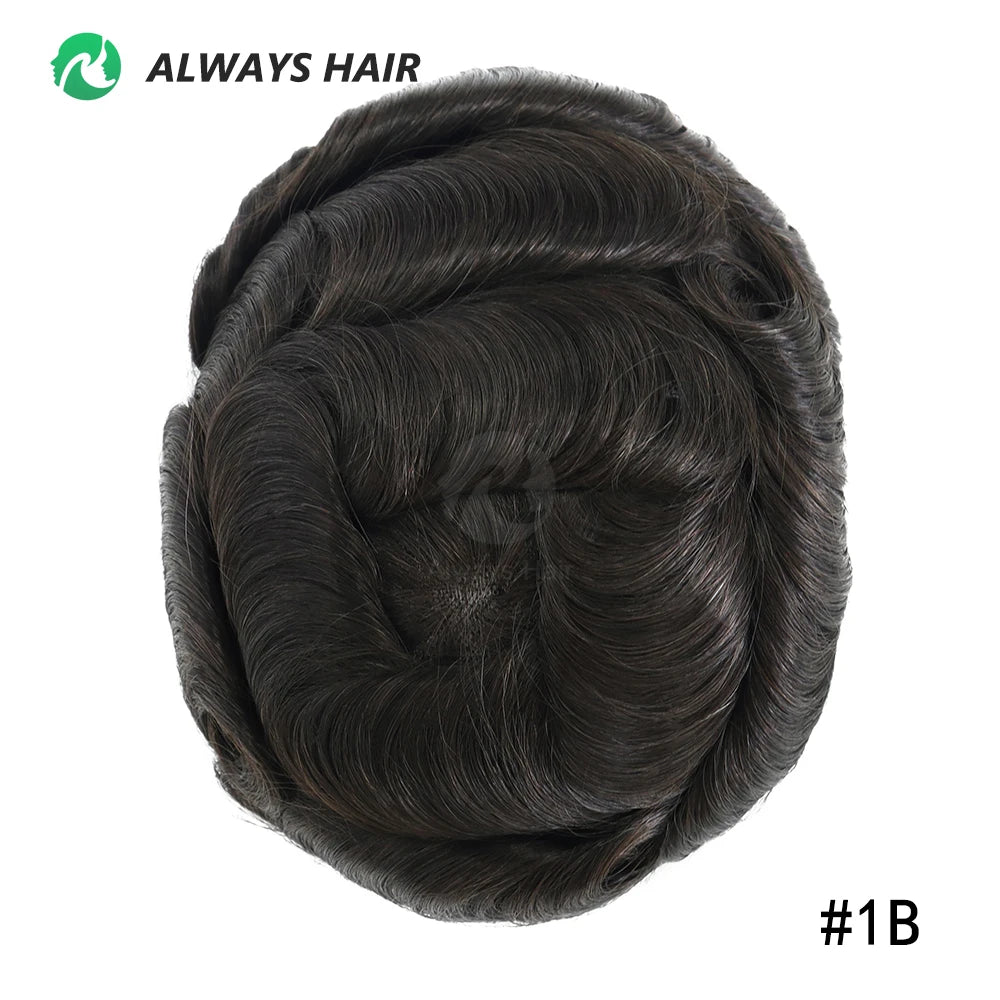 Alwayshair Fine Mono Men Short Toupee 5” Indian Hair Men’s Capillary Prosthesis Monofilament 120 130 Hair System 9x11