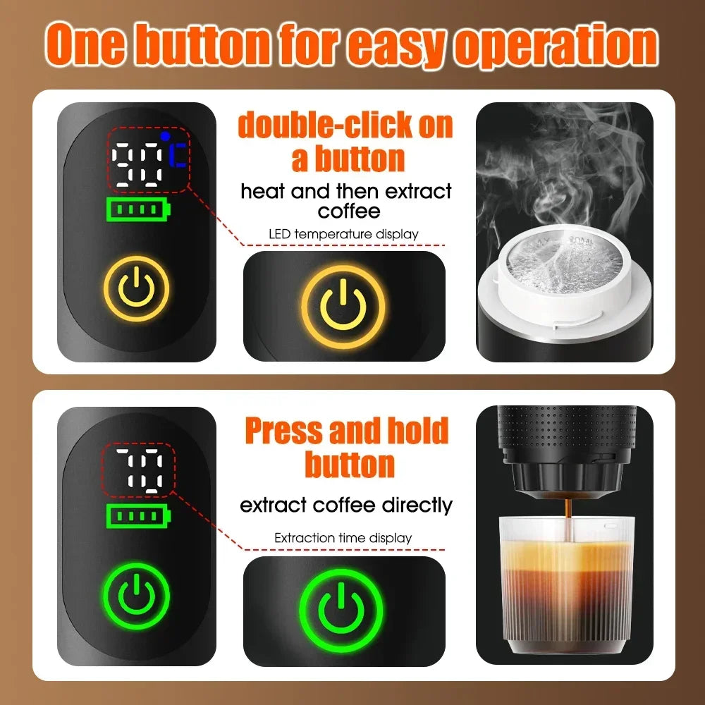 Portable 3-in-1 Espresso Coffee Maker — Digital Display Capsule Machine for Car, Home & Camping
