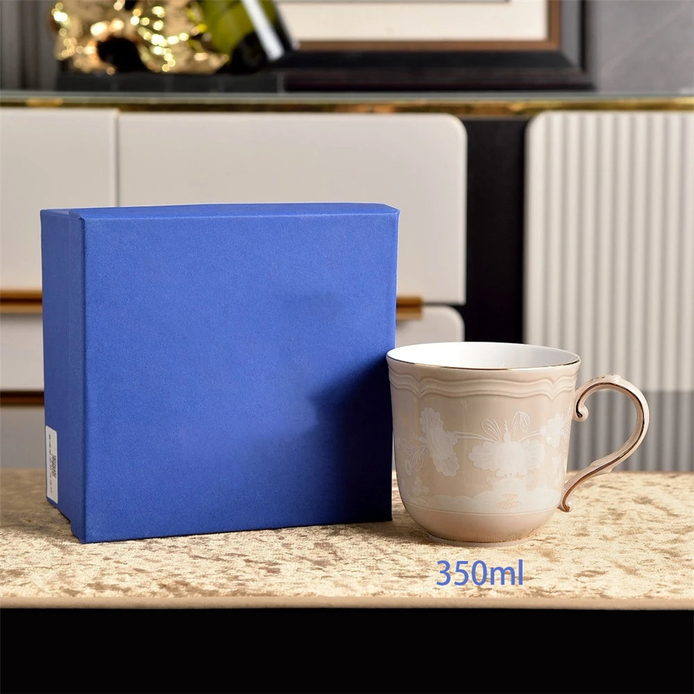 Ceramic Afternoon Tea Set – Printed Porcelain Cup, Saucer, Tray, Milk Pot & High Foot Plate