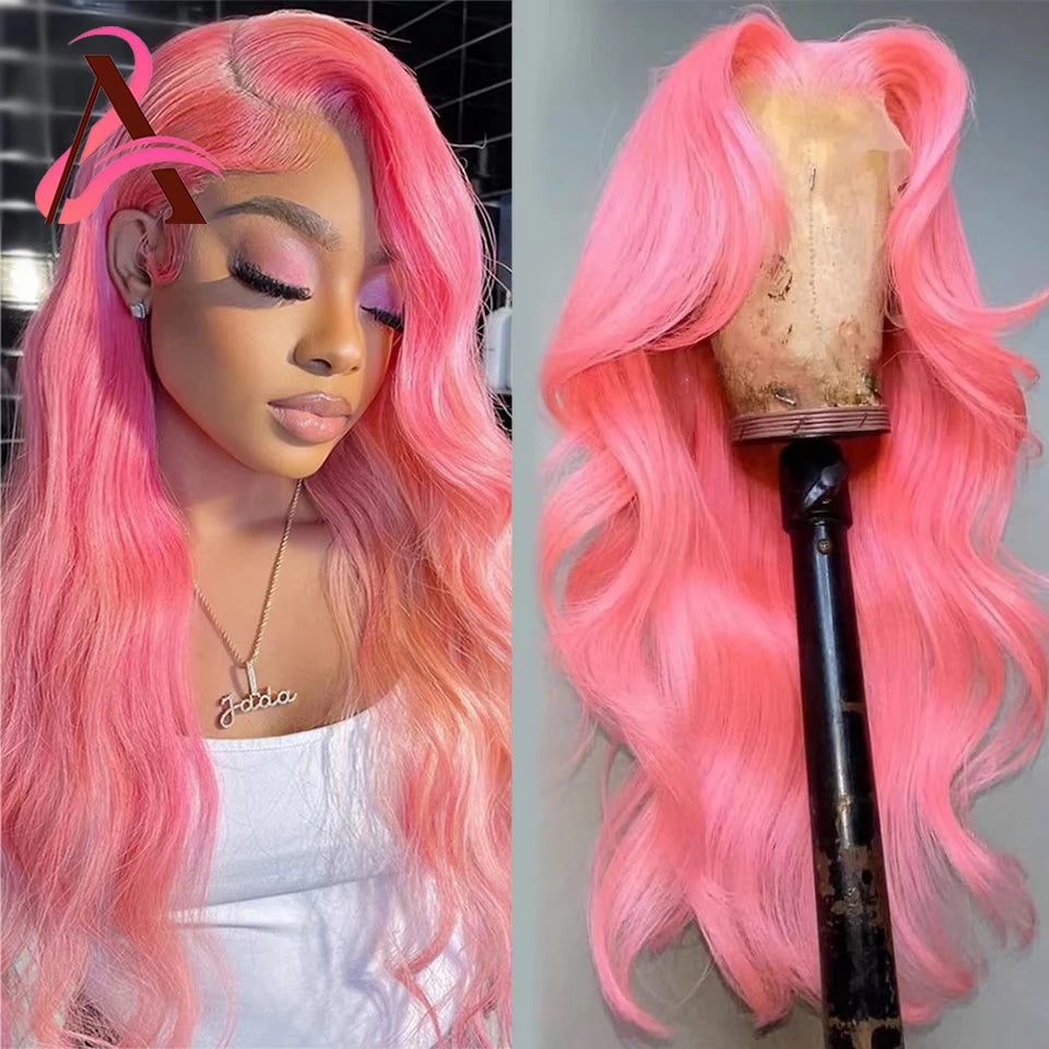 Light Pink 34–36” Body Wave HD Lace Front Human Hair Wig – Pre-Plucked, Transparent Lace, 100% Brazilian Human Hair