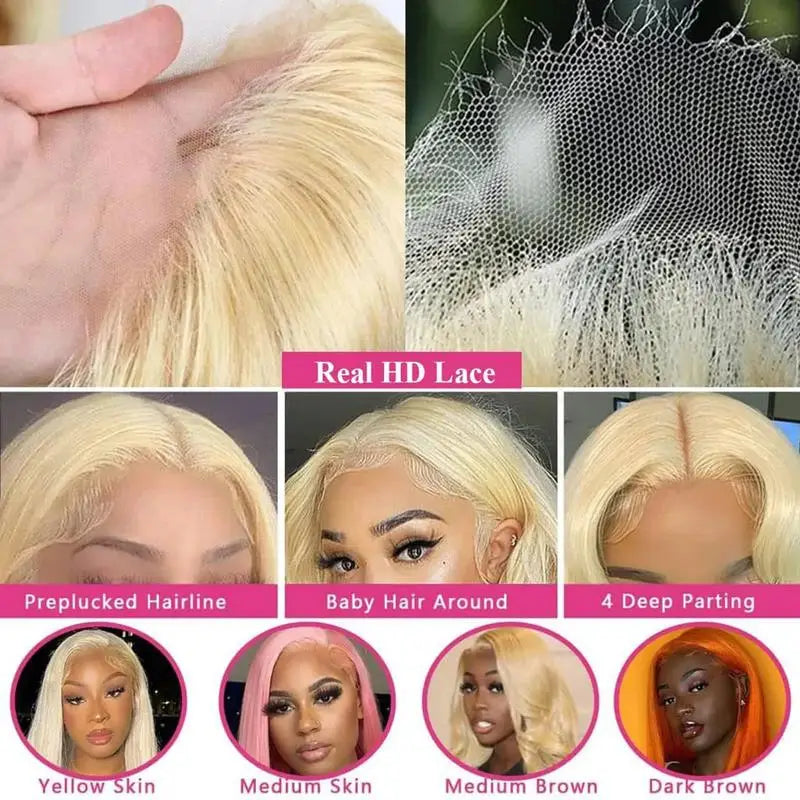 250% Density 613 Blonde Straight HD Lace Front Wig 13x6 Transparent Lace Brazilian Human Hair