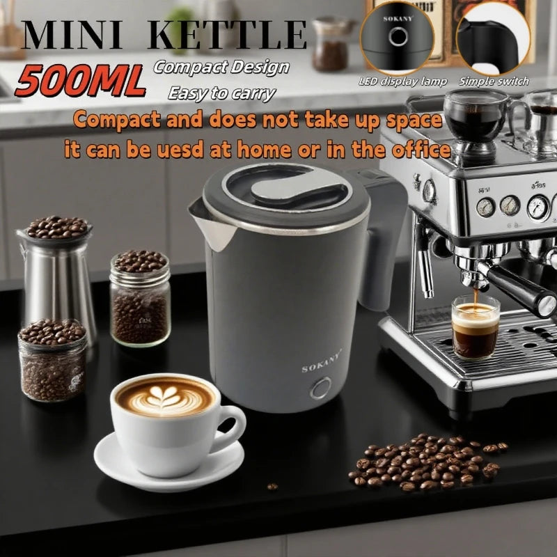 Smart Travel Electric Kettle 500ML – Portable Stainless Steel Water Boiler for Tea & Coffee