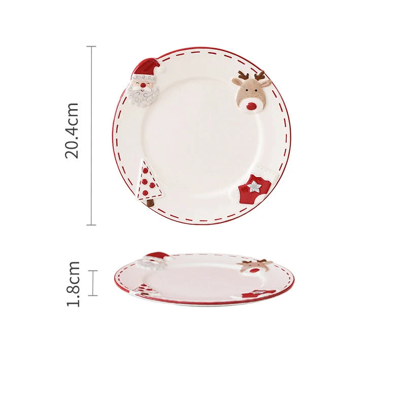 Christmas Ceramic Dinnerware Set – Santa, Snowman, and Tree Plates, Mugs & Bowls for Festive Holiday Table Decor