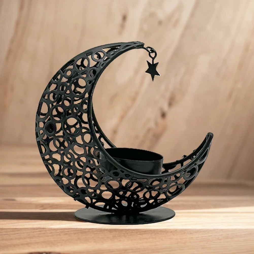 Eid Mubarak Moon Candle Holder – Ramadan Metal Candlestick for Home & Party Decor