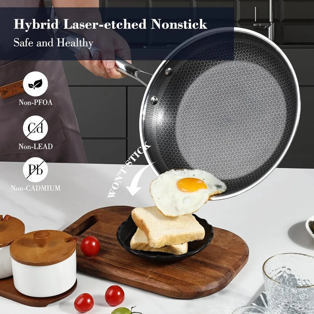 6-Piece Hybrid Nonstick Frying Pan Set – 8", 10" & 12" Cookware with Glass Lids & Cool-Touch Handles