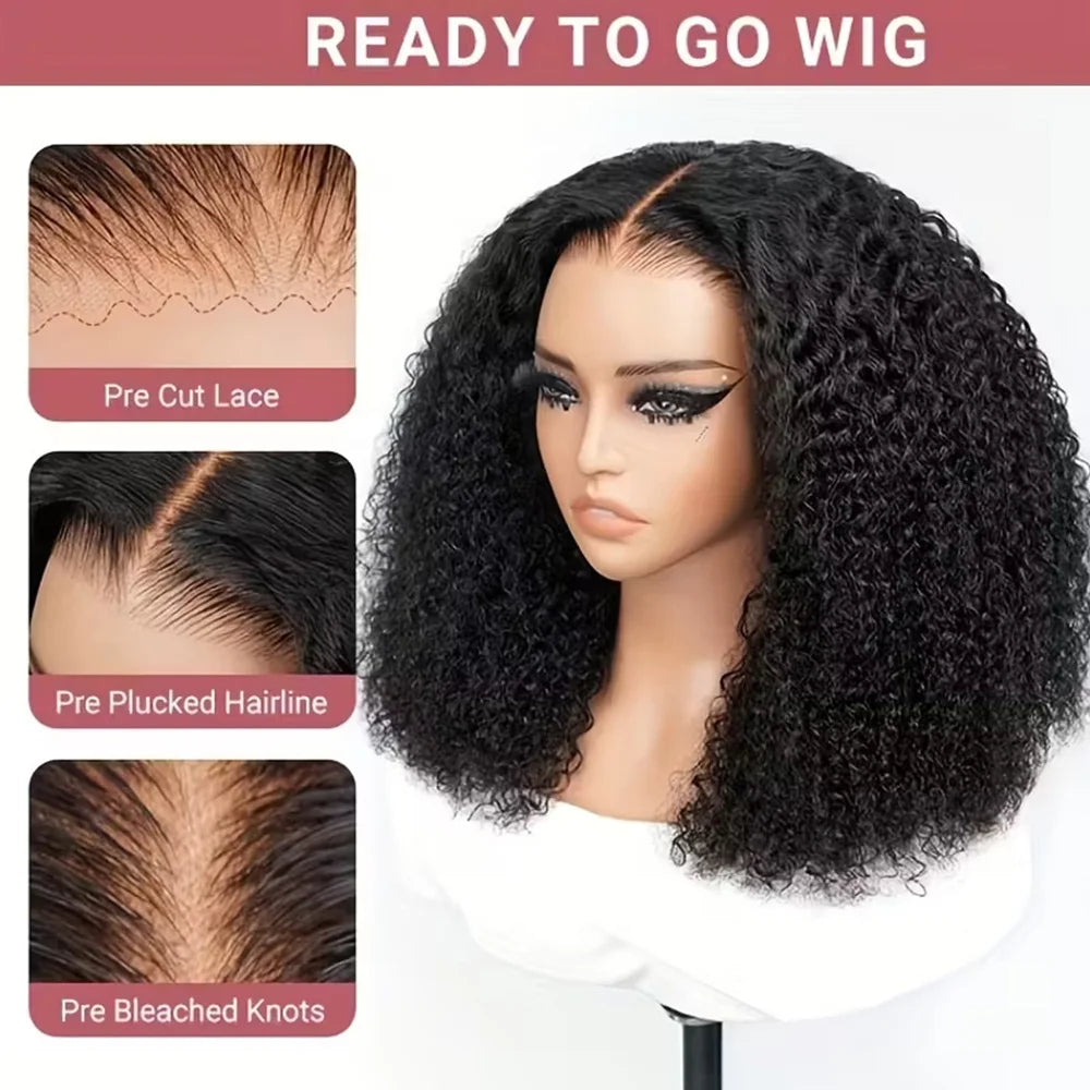Kinky Curly Bob Wig – 13x4 HD Lace, Glueless, Pre-Plucked, Beginner Friendly