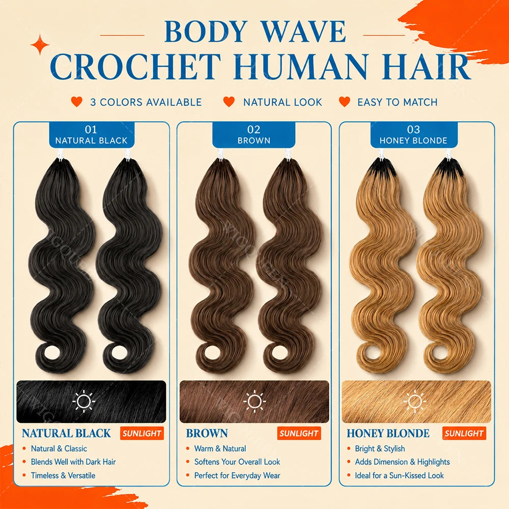 15A Body Wave Crochet Hair Extensions – Remy Human Hair Knotless Pre-Separated Miracle Knot Boho Braids