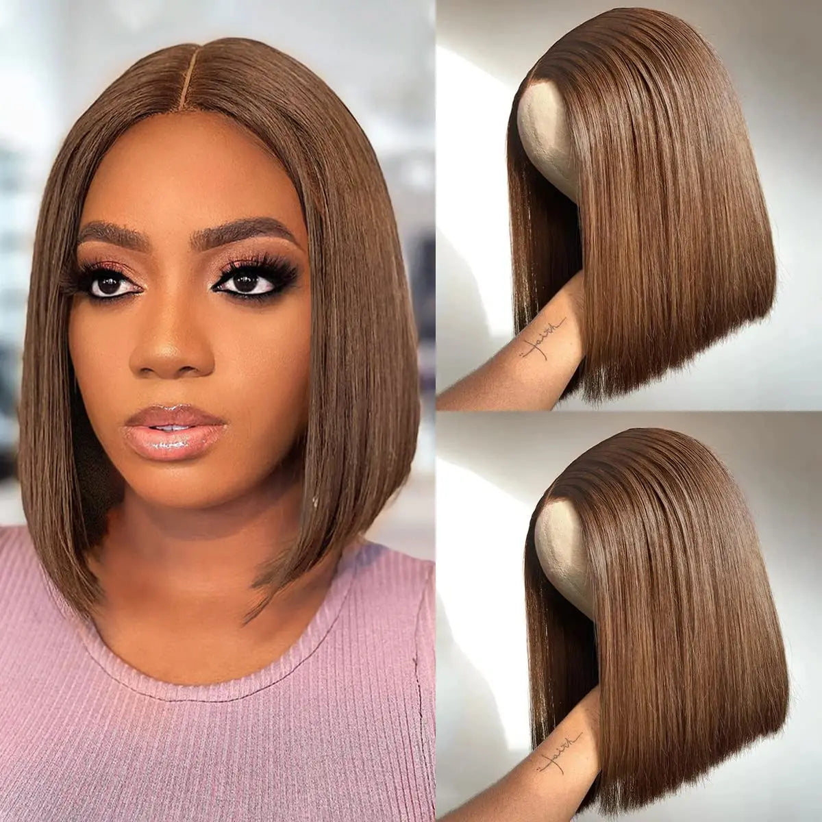 Chocolate Brown #4 Straight Bob 13x4 HD Transparent Lace Front Wig (220% Density)