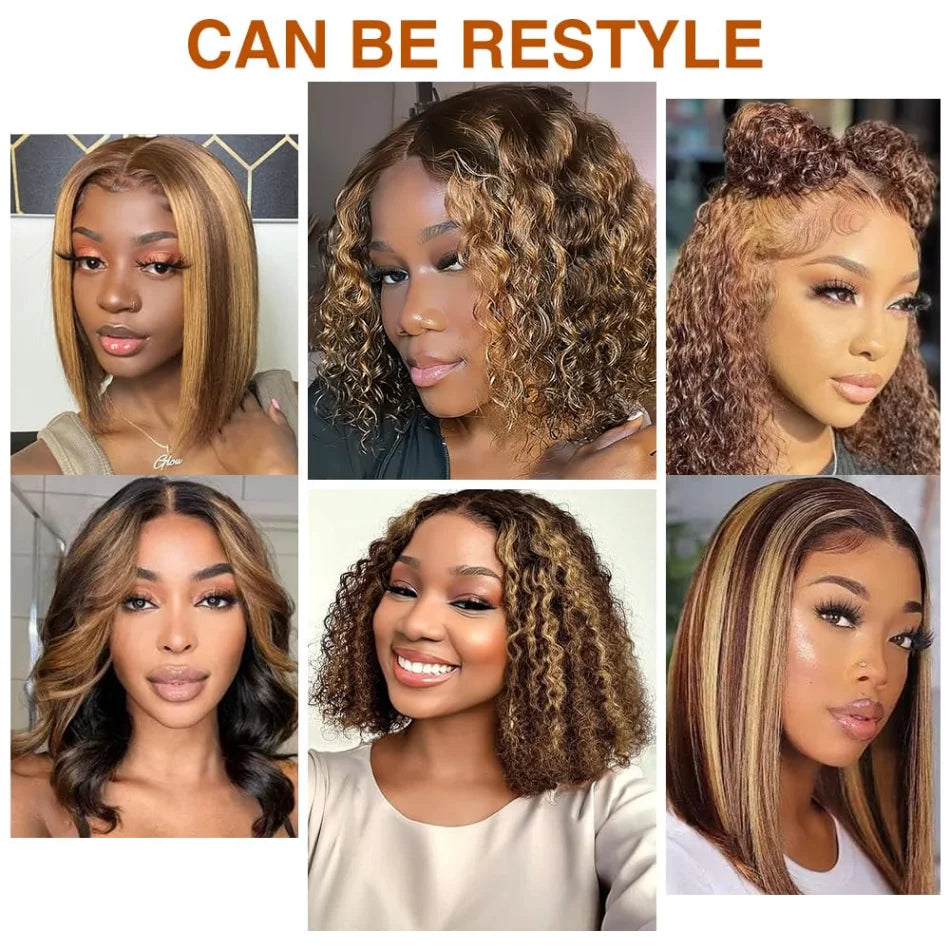 427 Highlight Deep Wave Bob Wig (250% Density) | Glueless 5x5 HD Lace Closure | Brazilian Human Hair