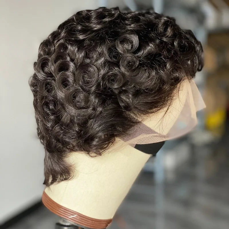 GloTress 13x4 Lace Frontal Pixie Cut Human Hair Wig (Wavy) – 180% Density, 4 Inch, Pre-Plucked Baby Hair