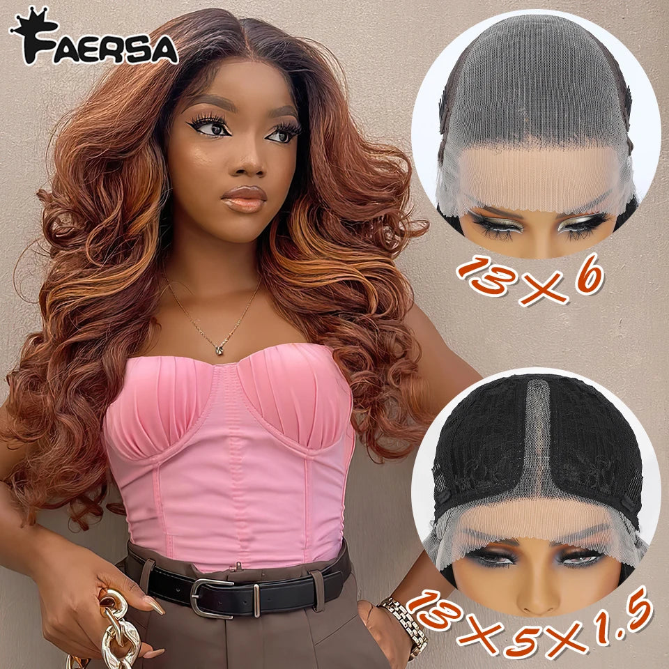Latisha 13x6 Lace Front Wig – Curly Highlight Synthetic Wig with Baby Hair, 24 Inch Heat-Resistant Fiber