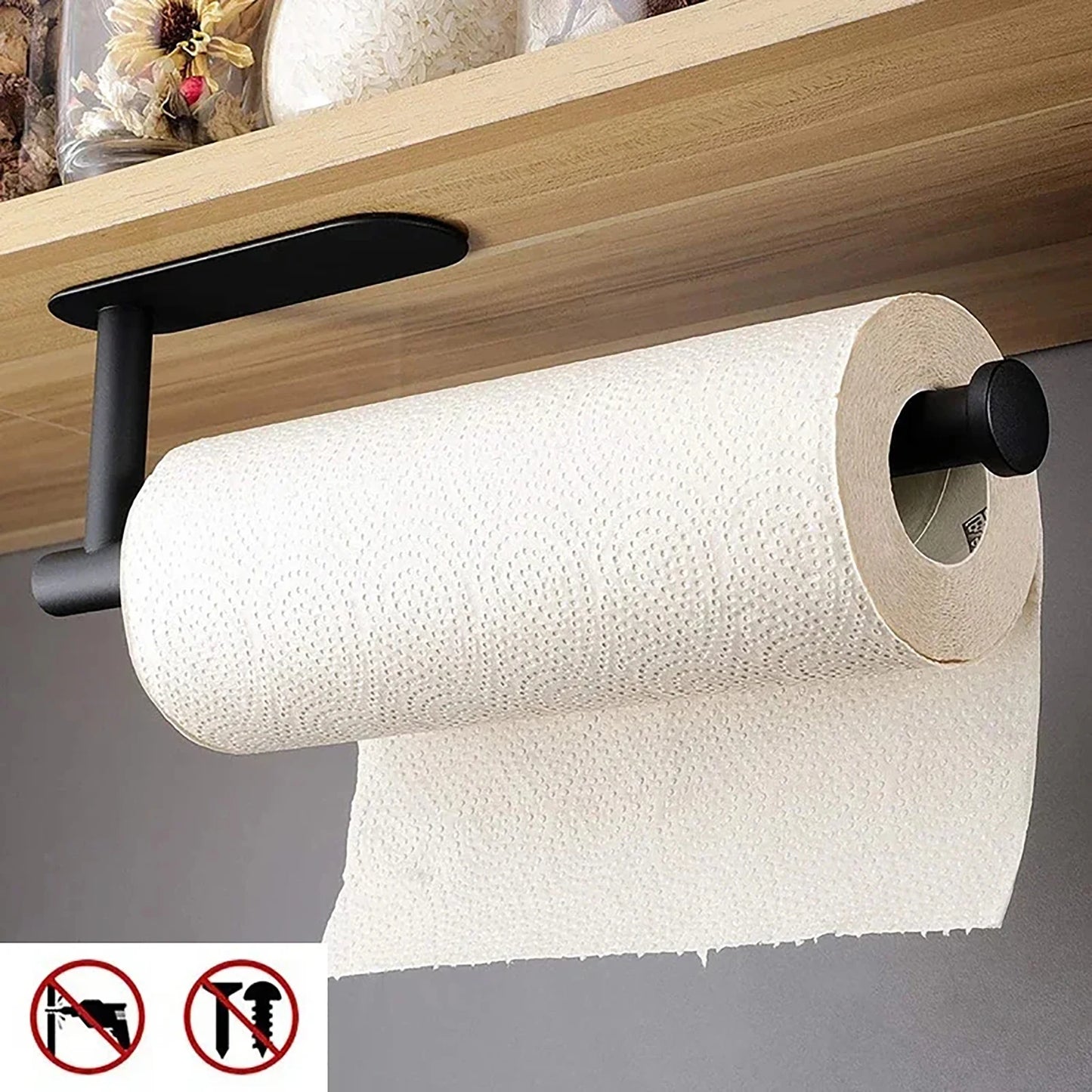 Adhesive Paper Towel Holder – Wall & Cabinet Mount Kitchen Tissue Rack for Home & Bathroom