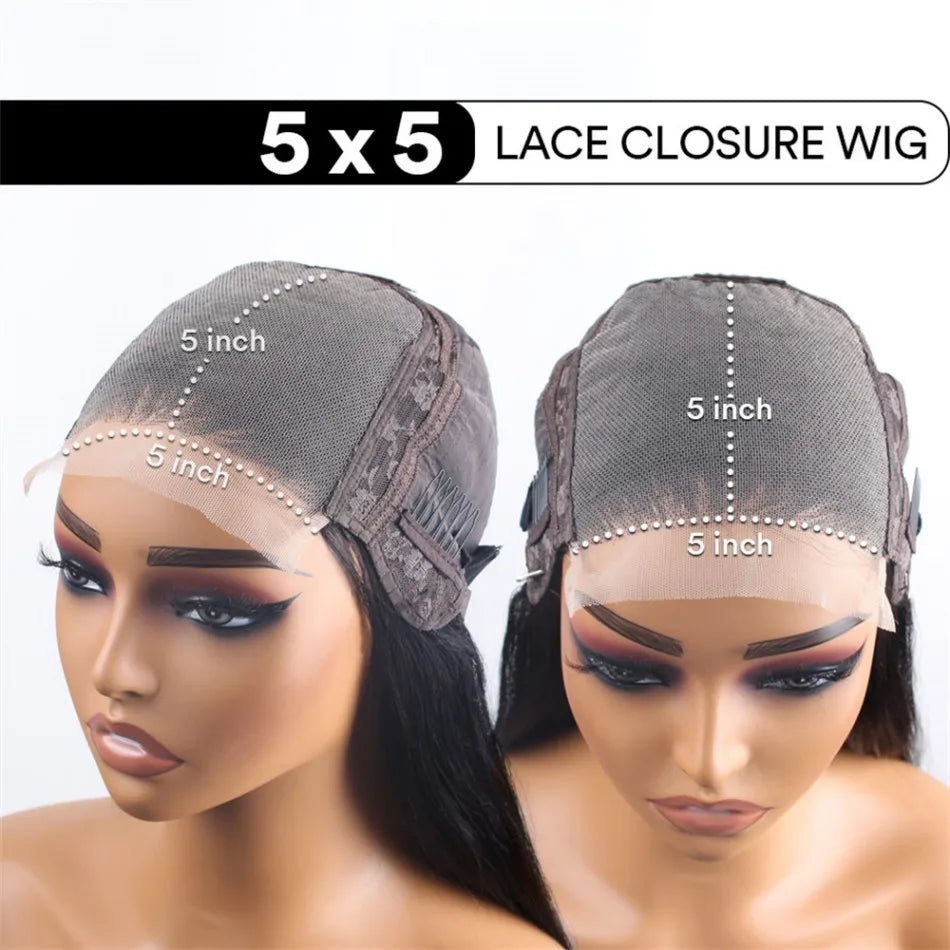 Frolo Bob Wig 5x5 HD Lace Closure Short Glueless Body Wave Human Hair Wig (220 Density, Brazilian Remy, 8–16 Inch)