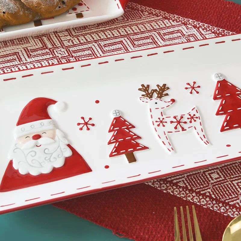 Christmas Ceramic Dinnerware Set – Santa, Snowman, and Tree Plates, Mugs & Bowls for Festive Holiday Table Decor