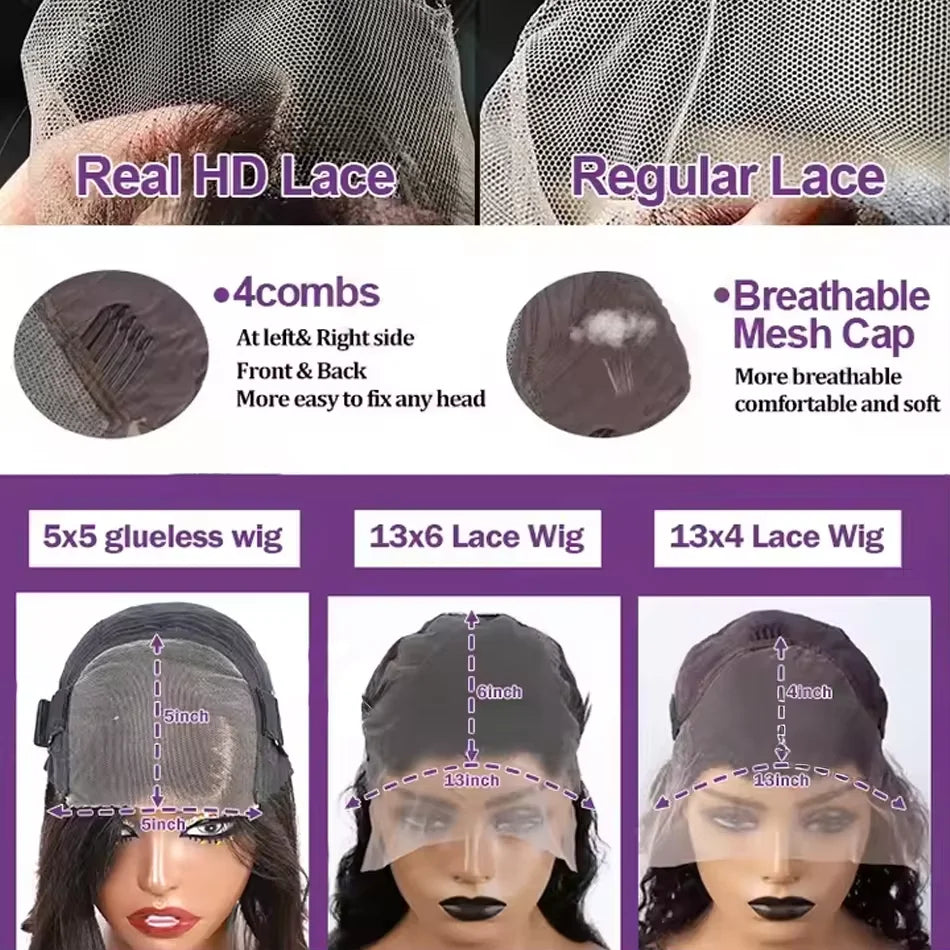Bone Straight HD Lace Front Wig (13x4 / 13x6 / 5x5 Glueless) – Brazilian Remy Human Hair, Natural Black (30–40")