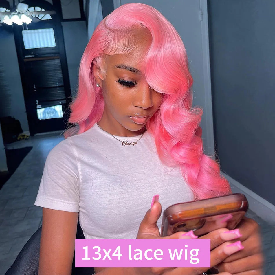 Pink Body Wave 13x6 HD Lace Front Human Hair Wig 250% Density (30–32 Inch)