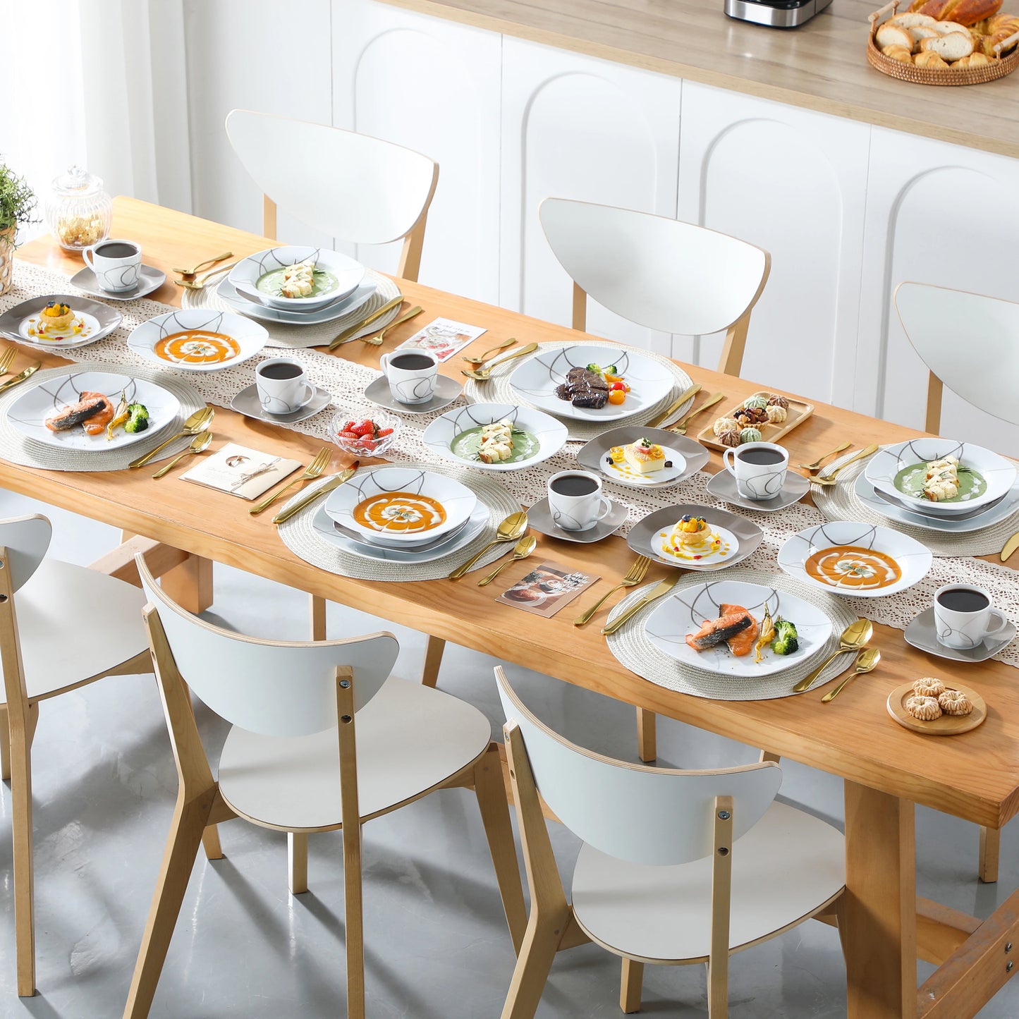 VEWEET 30-Piece Porcelain Dinnerware Set | 6-Person Tableware with Plates, Cups & Saucers – Modern Ceramic Design