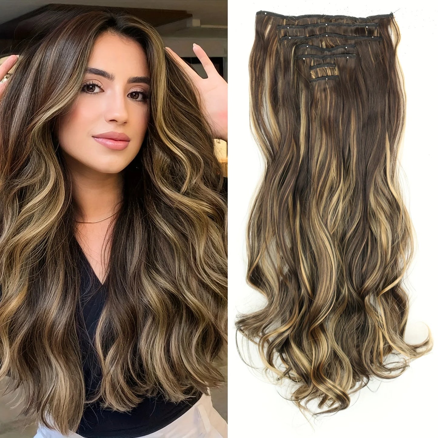 7Pcs Clip-in Hair Extensions | 24 Inch Straight | 60 Colors | Heat Resistant Fiber