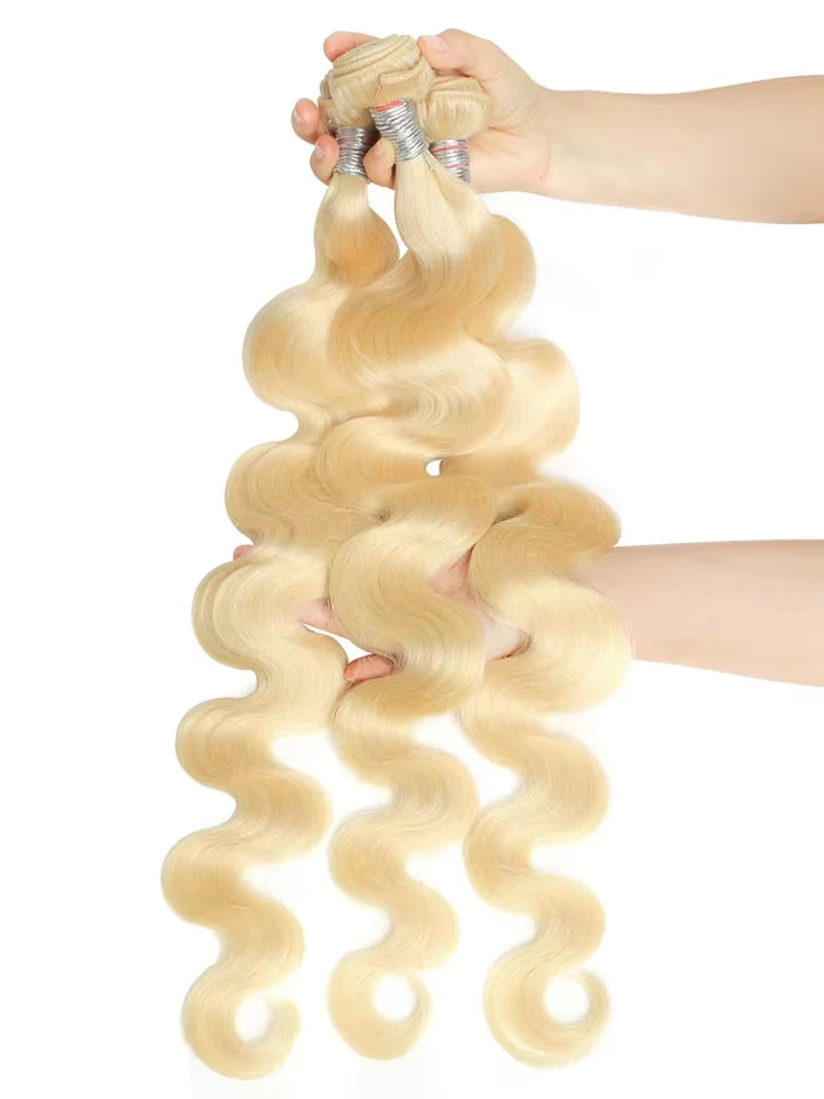 613 Blonde Hair Bundles | Brazilian Body Wave Remy Human Hair Weave | 8"-40" | 1/3/4 Bundles