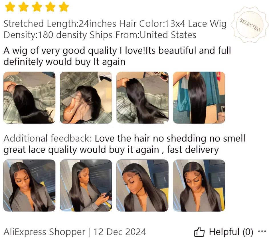 Glueless Bone Straight HD Lace Front Wig – Transparent Lace (4x4 / 5x5 / 13x4 / 13x6) Brazilian Remy Human Hair