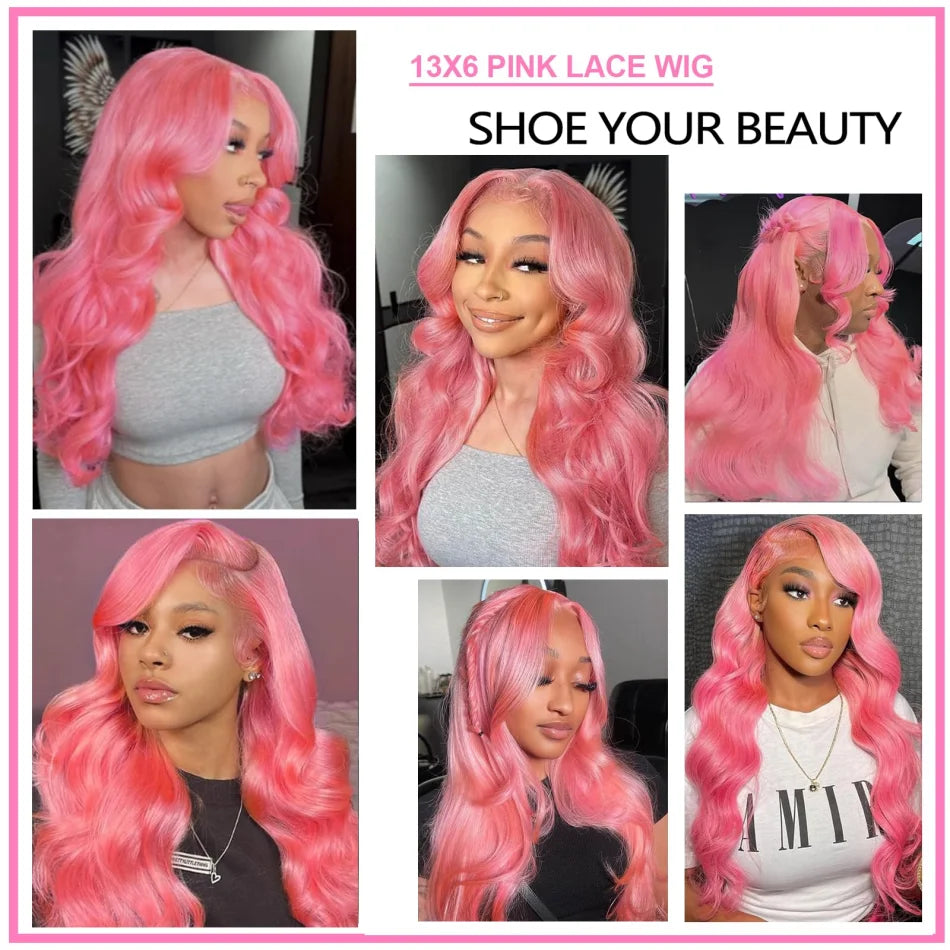 Pink Body Wave 13x6 HD Lace Front Human Hair Wig 250% Density (30–32 Inch)