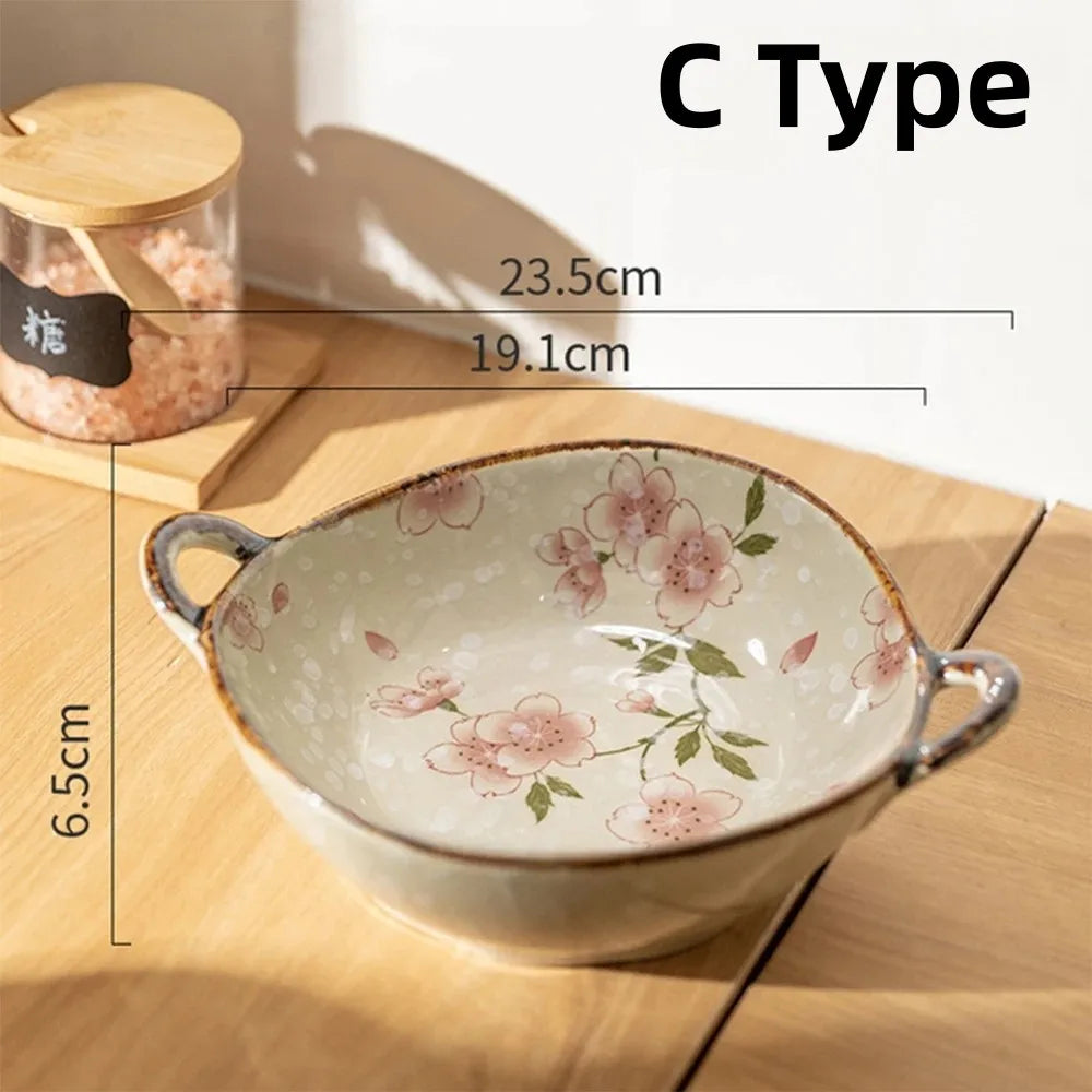 Japanese Ceramic Noodle Bowl with Handle – Microwave Safe Salad & Pasta Bowl
