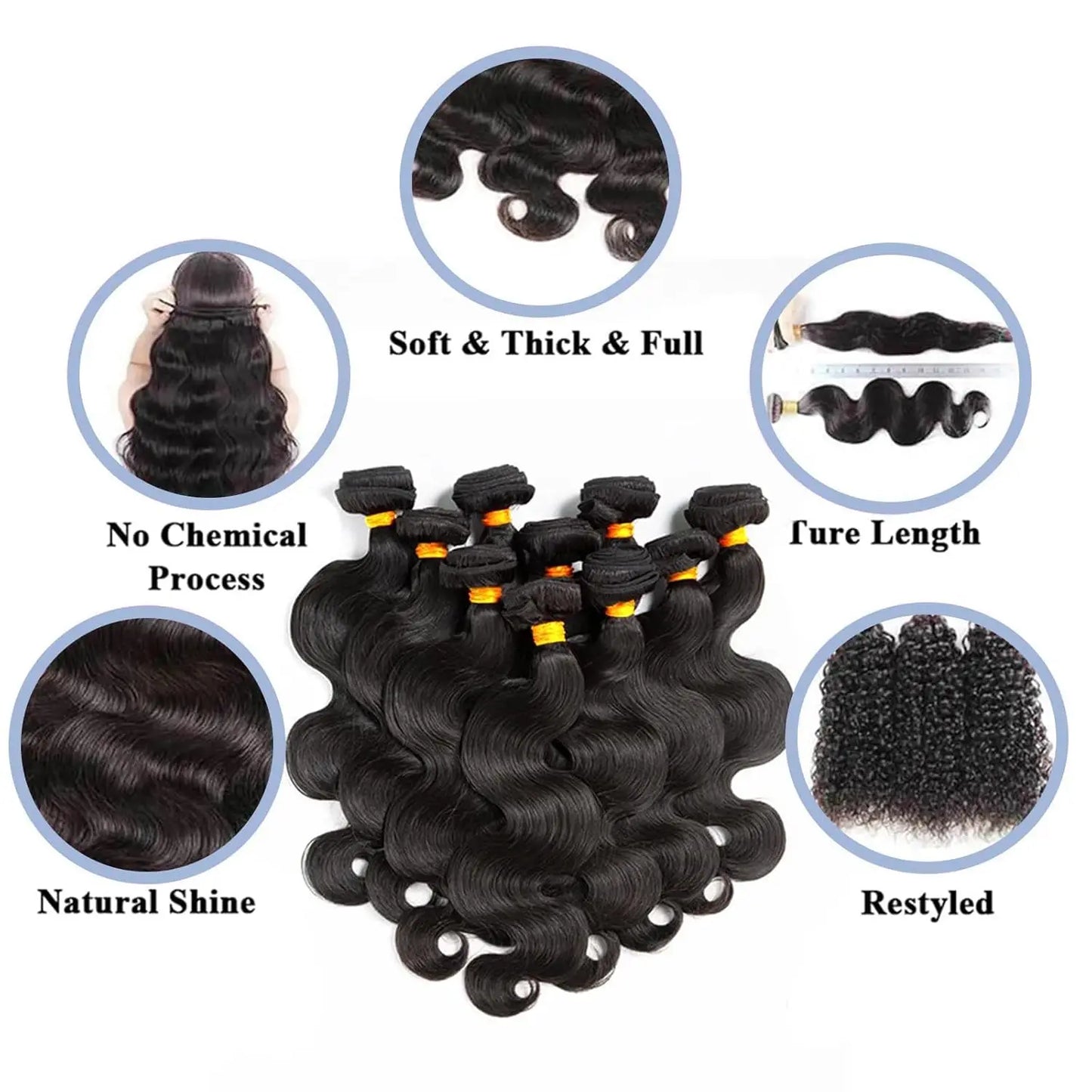 12A Brazilian Body Wave Raw Human Hair Bundles (30–40 Inch) – Wet & Wavy Remy Weave Extensions