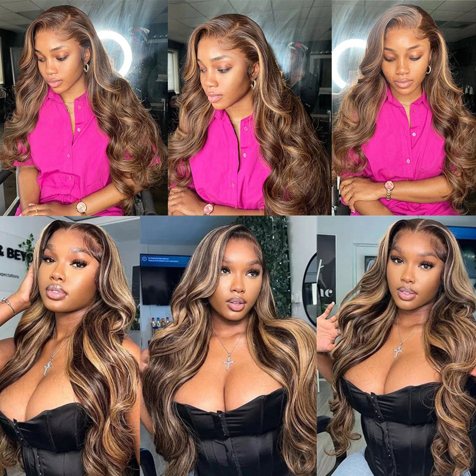 4/27 Highlight Body Wave HD Transparent Lace Front Wig | 13x6 Pre-Plucked Brazilian Remy Human Hair (26+ Inch)