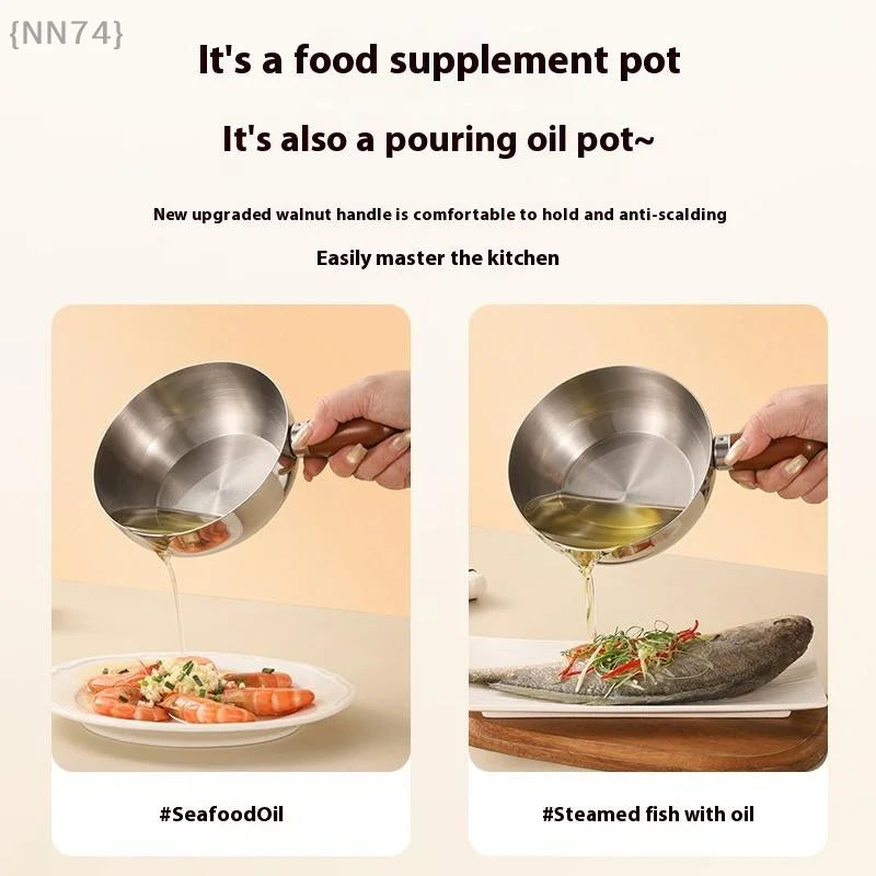 Stainless Steel Bowl with Walnut Wood Handle – 14cm Fruit & Salad Serving Bowl