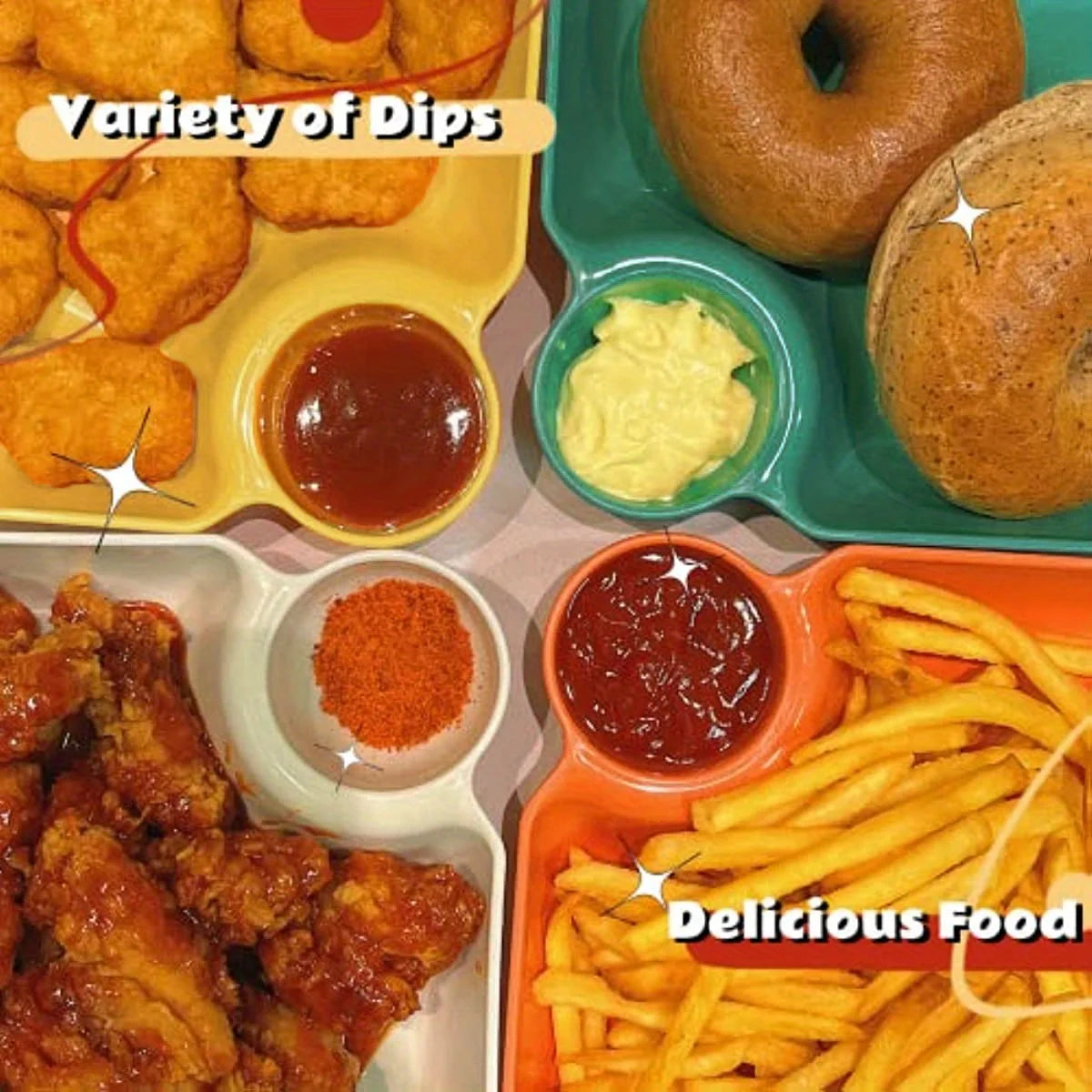 Plastic Serving Plate with Sauce Holder – Square Snack Tray for Dumplings, Fries & Party Food