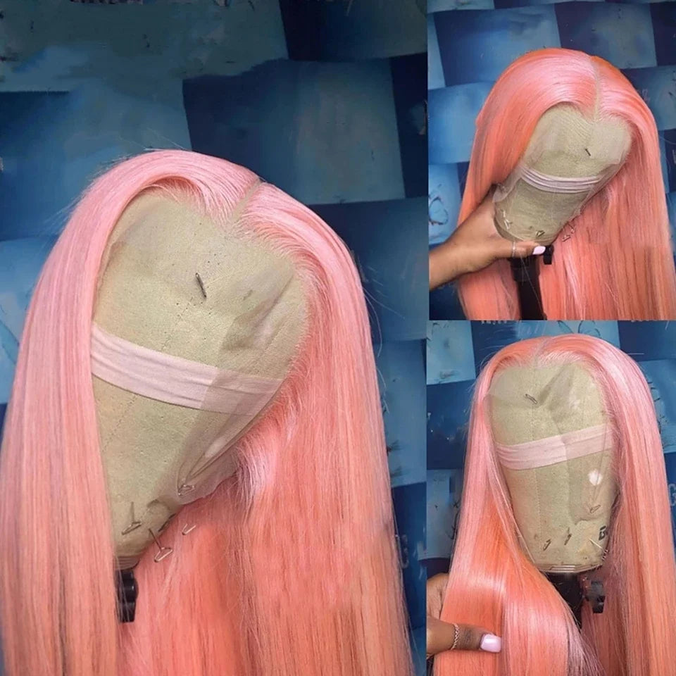 Pink Straight HD Lace Front Brazilian Human Hair Wig 13x6 30–32 Inch