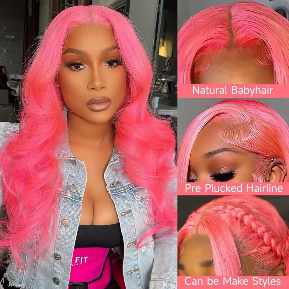 Pink Body Wave HD Lace Frontal Wig – 13x6 / 13x4 Transparent Brazilian Human Hair