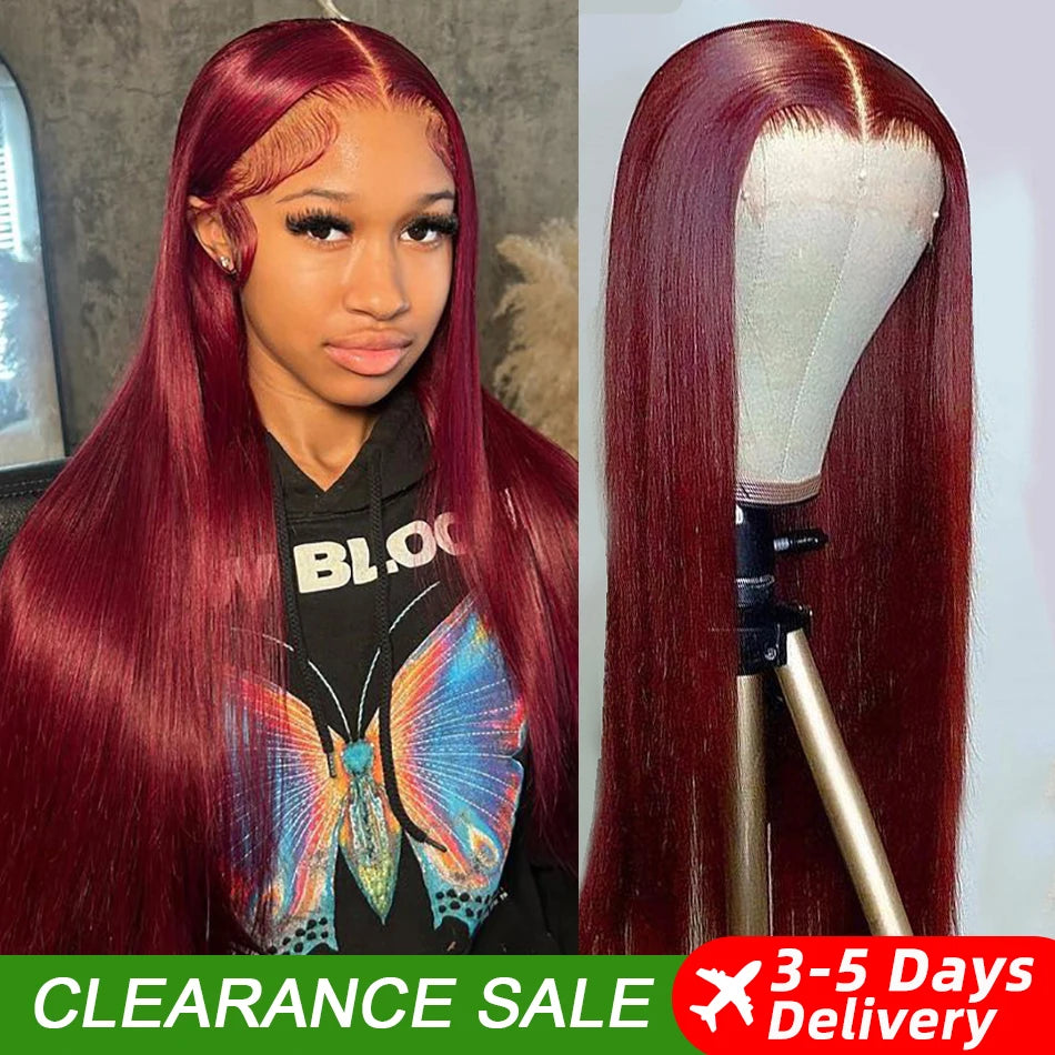 99J Burgundy 13x6 HD Lace Front Straight Wig – Premium Red Peruvian Human Hair