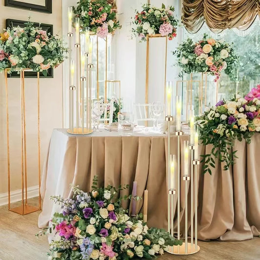 4PCS 46" Tall Metal Floor Candlestick Holders with 24 LED Candles – Wedding, Party & Event Centerpiece Décor