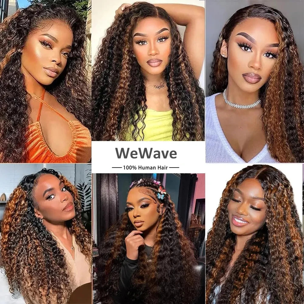 Highlight Curly 13x6 HD Lace Frontal Wig – P4/27 & 1B30 Ombre Deep Wave Human Hair (30–36 inch)