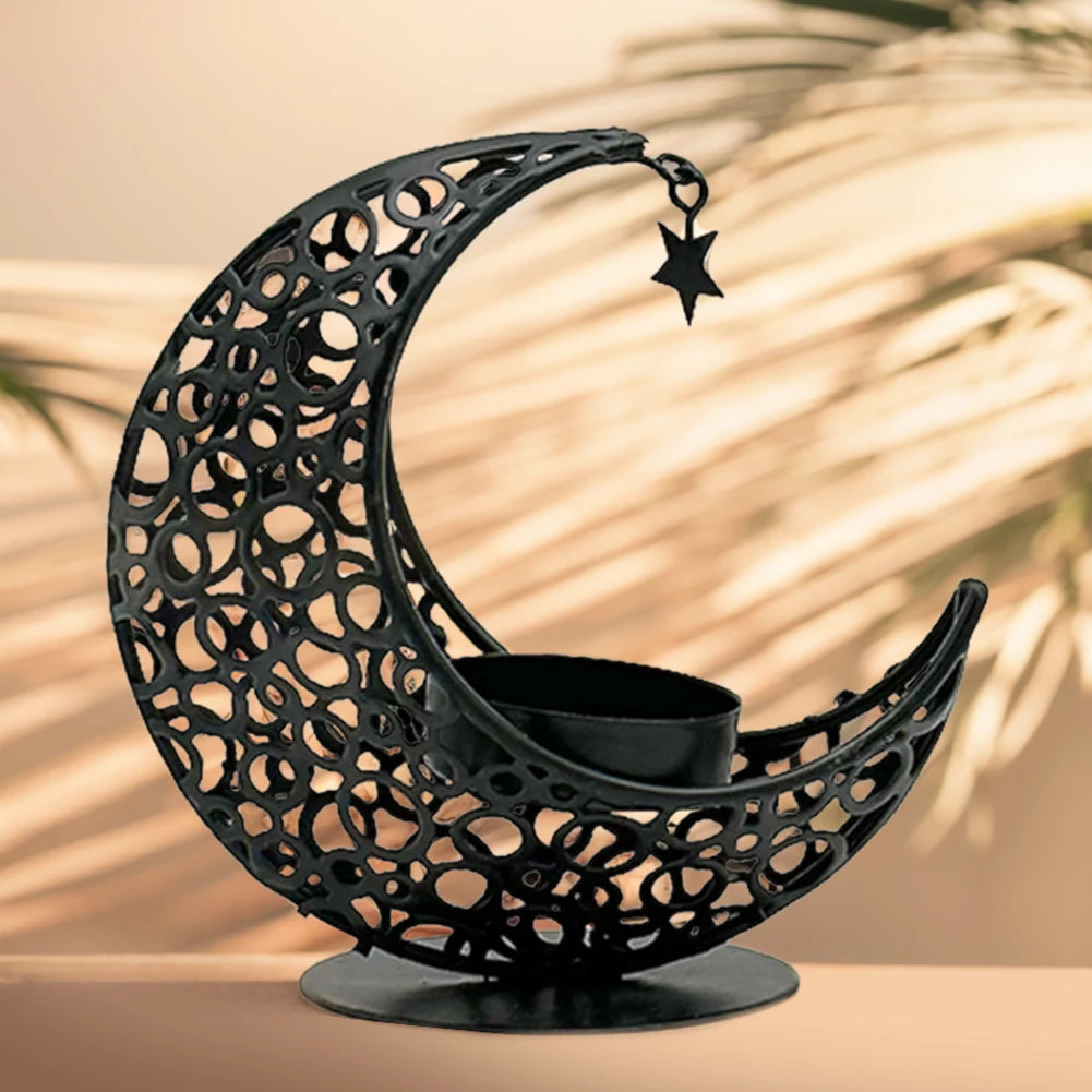 Eid Mubarak Moon Candle Holder – Ramadan Metal Candlestick for Home & Party Decor