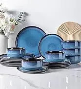 LeRatio 24-Piece Ceramic Dinnerware Set for 6 | High-Edge Stoneware Plates & Bowls, Oven & Dishwasher Safe