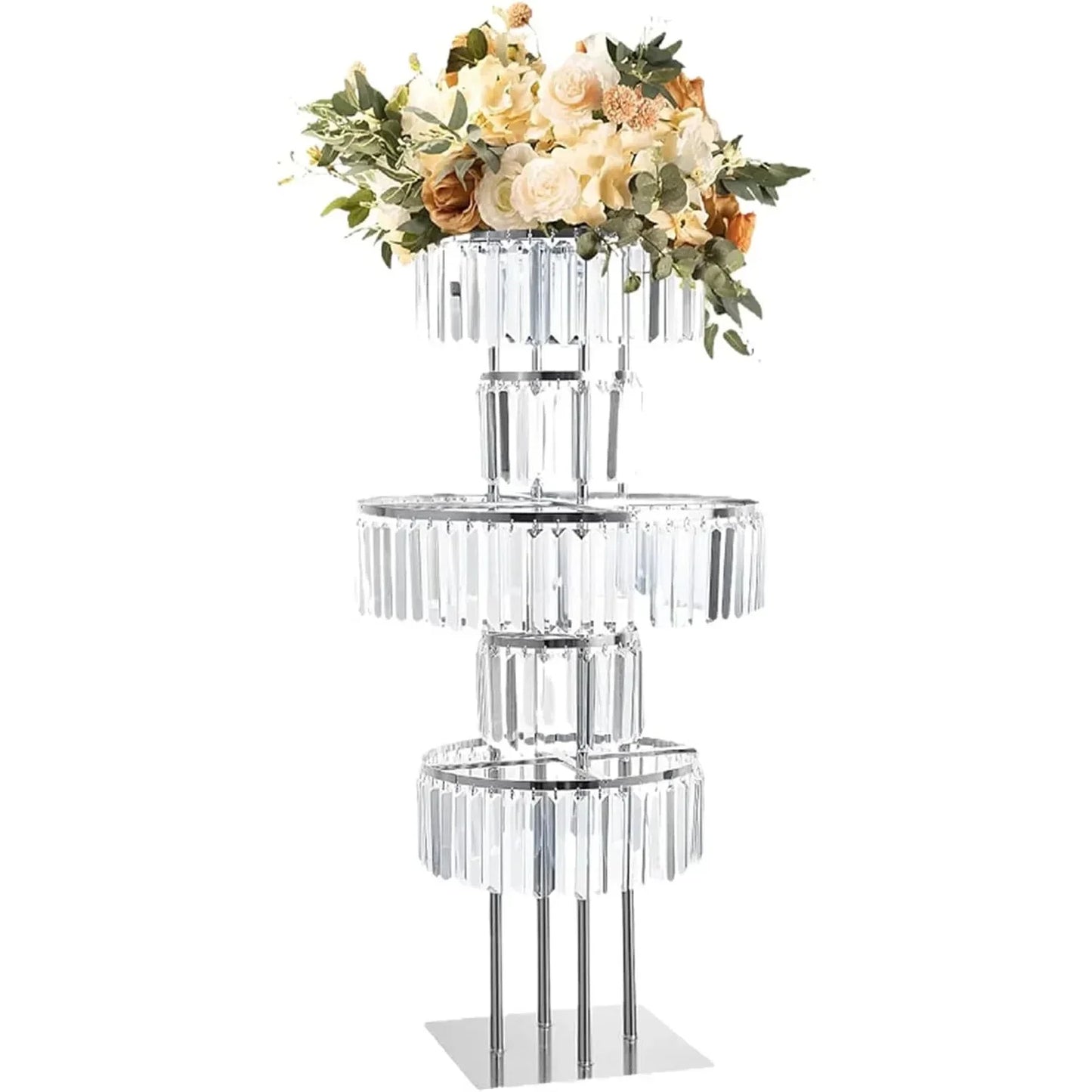 5-Tier Crystal Flower Stand 43.3” Round Chandelier Pedestal – Wedding & Party Table Centerpiece Décor