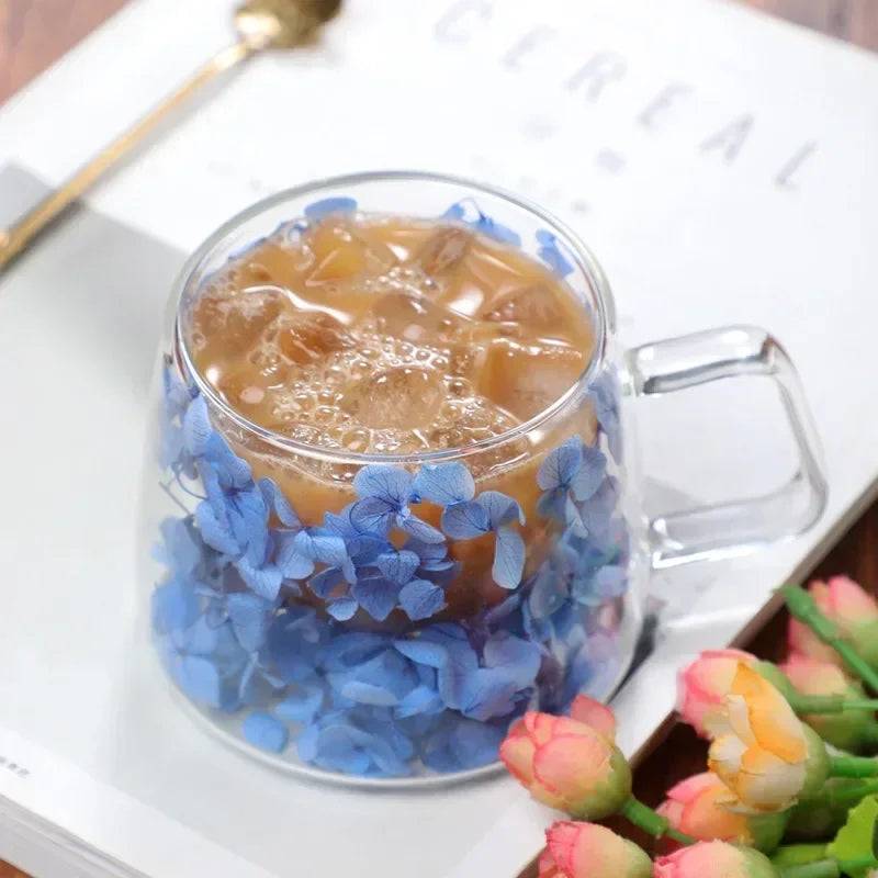 🌸 Double Wall Flower Glass Cup – Handmade Borosilicate Tea Mug 180ml