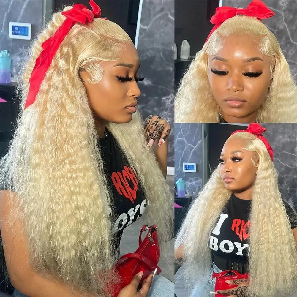 Curvique 613 Honey Blonde Deep Water Wave 13x6 HD Lace Front Wig (Brazilian Remy Human Hair)