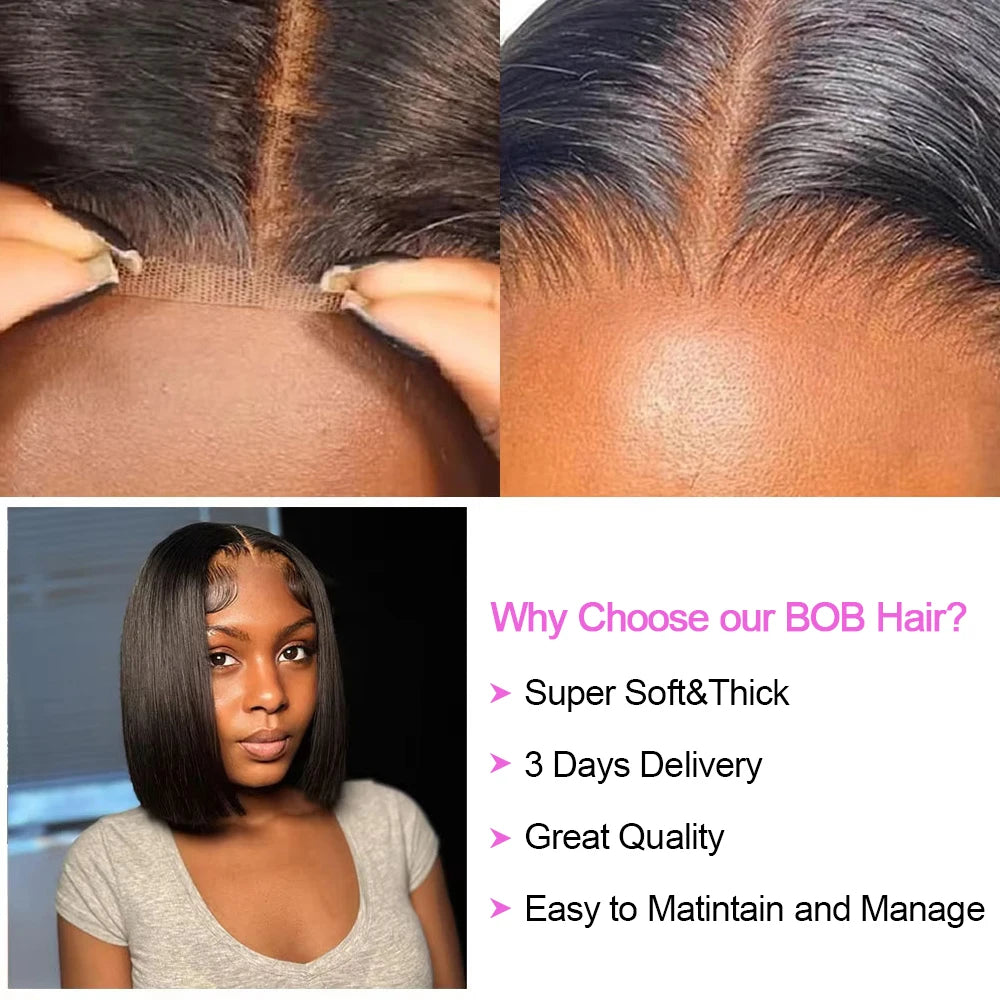 Glueless 13×6 HD Lace Front Short Bob Wig – 100% Human Hair, Pre-Plucked Hairline, Wear & Go Straight Bob