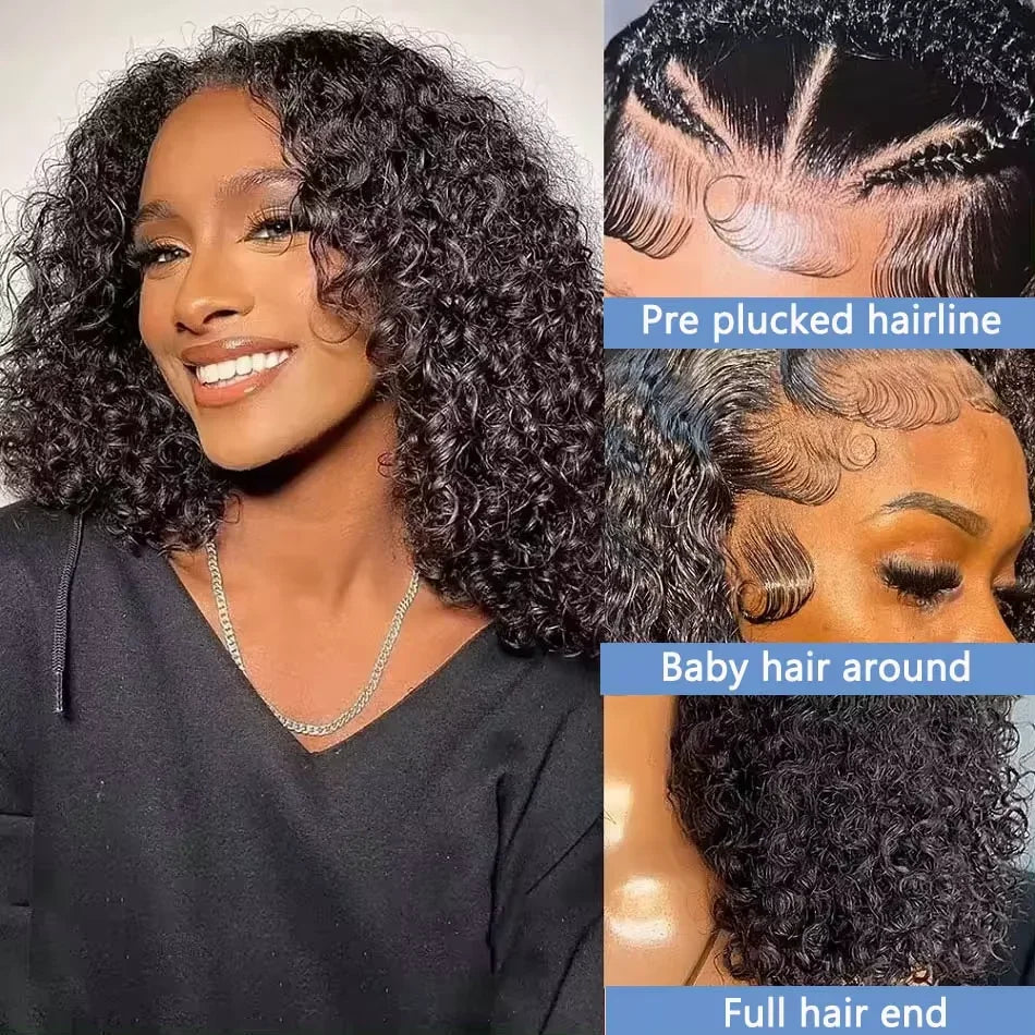 Luxexuan 200% Density Curly Bob 13x4 Lace Front Human Hair Wig (Deep Wave, Vietnamese Remy, Short 4–16 Inch)