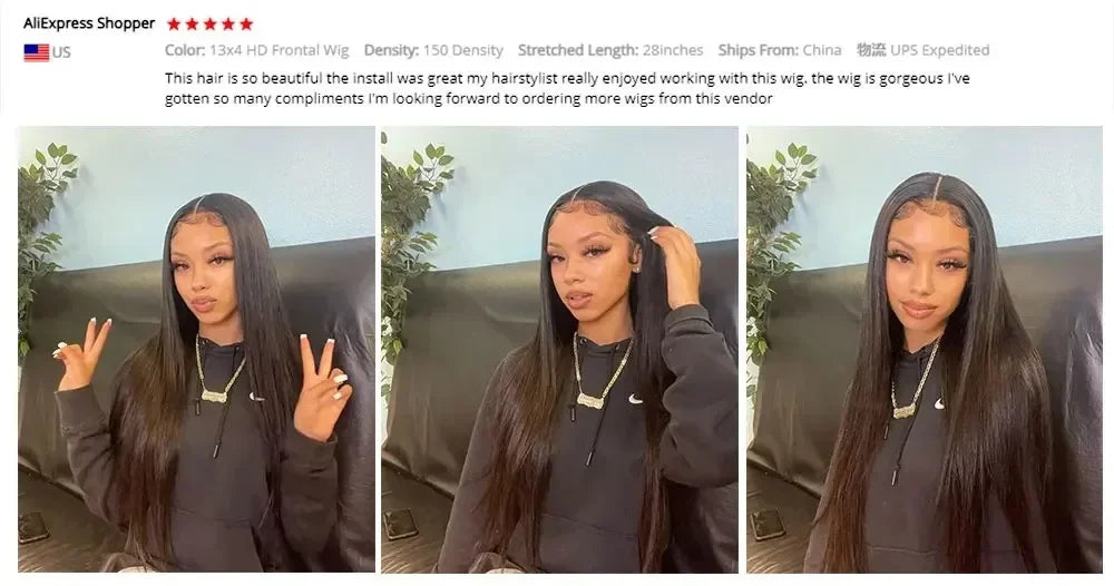 200% Density 13x4 / 13x6 HD Transparent Lace Brazilian Straight Human Hair Wig