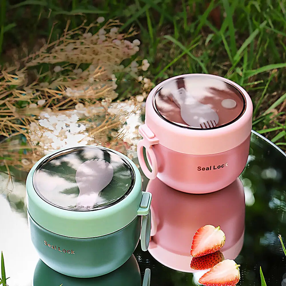 Stainless Steel Thermal Lunch Box – Vacuum Insulated Soup Jar with Spoon, Portable Bento for Kids & Adults