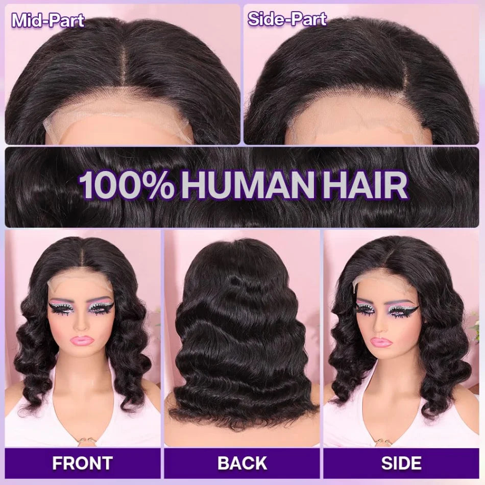 Frolo Bob Wig 5x5 HD Lace Closure Short Glueless Body Wave Human Hair Wig (220 Density, Brazilian Remy, 8–16 Inch)