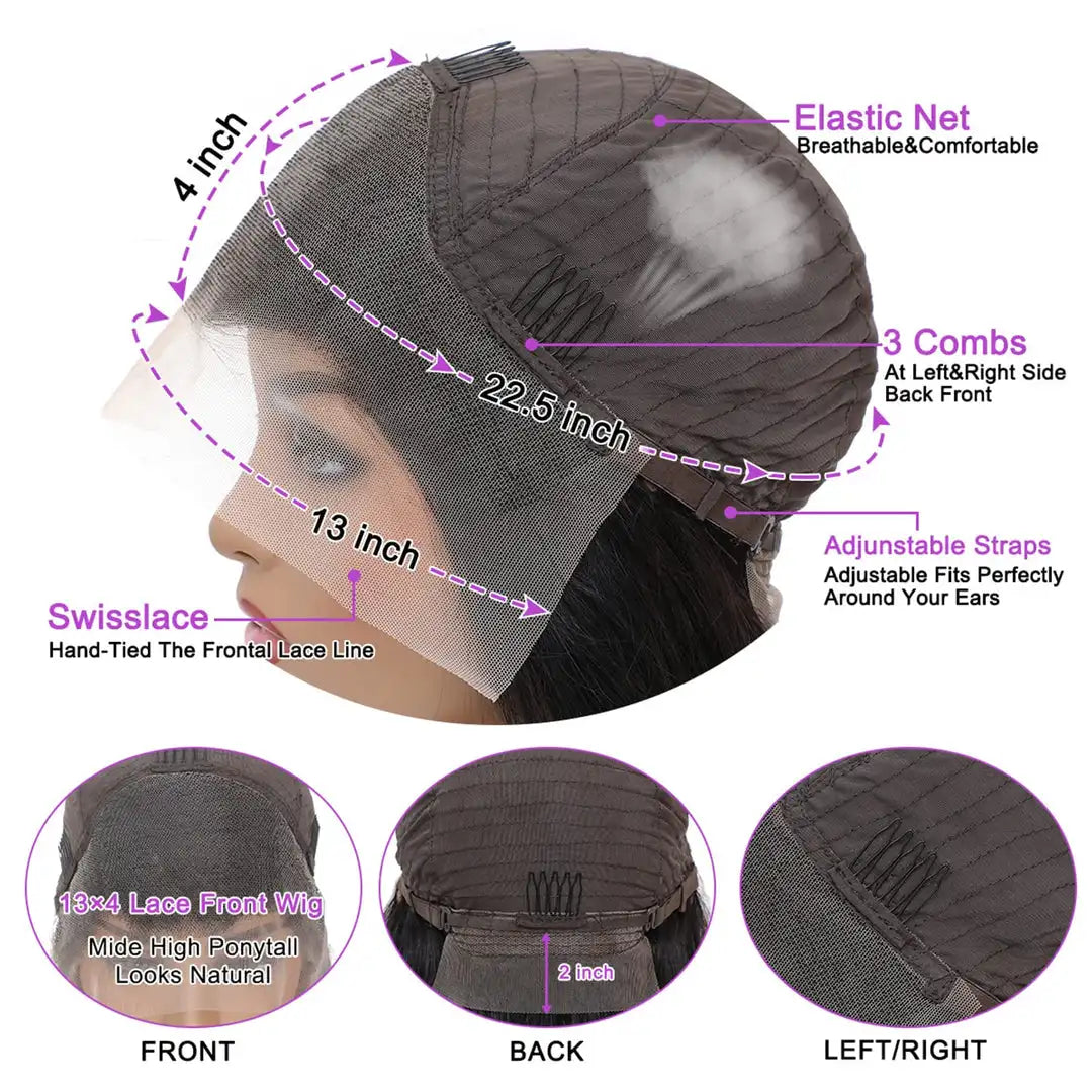 Natural Black 13x4 HD Transparent Lace Front Body Wave Wig 180% Density Brazilian Human Hair