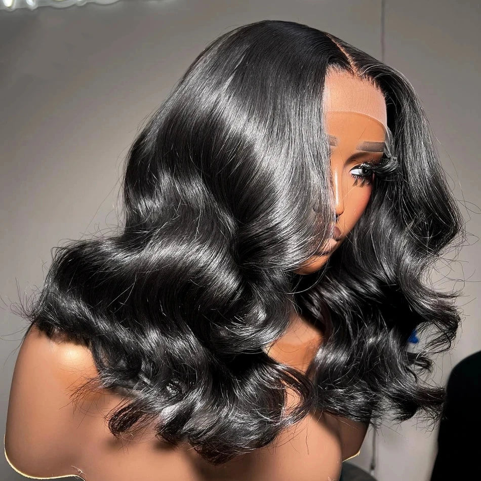 220% Density Body Wave Short Bob 13x4 HD Transparent Lace Front Human Hair Wig (1B Natural Black) – Pre-Plucked